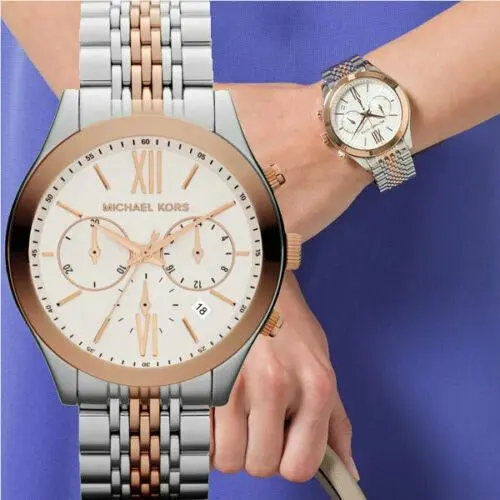 Brookton 2 Tone Rose Gold Silver Chrono Roman Numbers WATCH-MK5763 by Michael Kors
