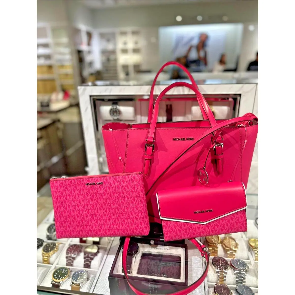 Charlotte Lady Large Leather Crossbody Bag Handbag Tote Dragonfruit by Michael Kors