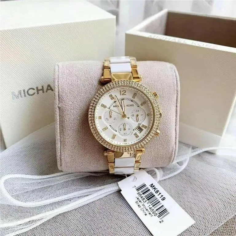 Michael Kors MK6119 Parker Chronograph White Dial Gold Tone Ladies Wrist Watch
