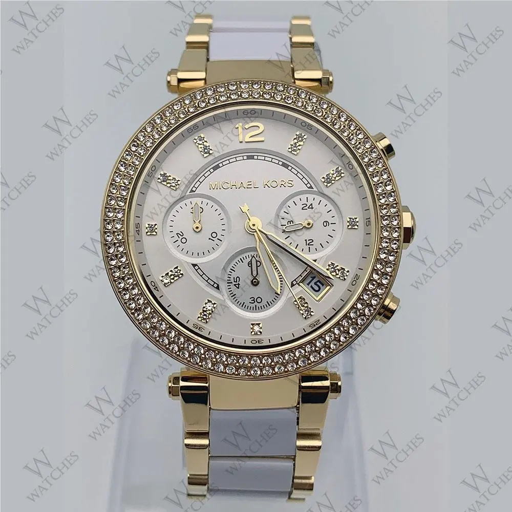 Michael Kors MK6119 Parker Women`s White Gold Two Tone Band Ladies Watch