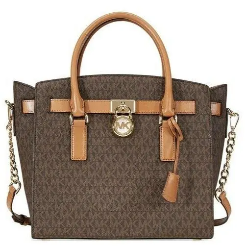 Michael Kors Large Hamilton Studio Brown Logo Acorn Leather Satchel Bag