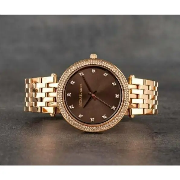 Darci Rose Gold Tone Crystal Pave Brown Dial Bracelet Watch MK3217 by Michael Kors