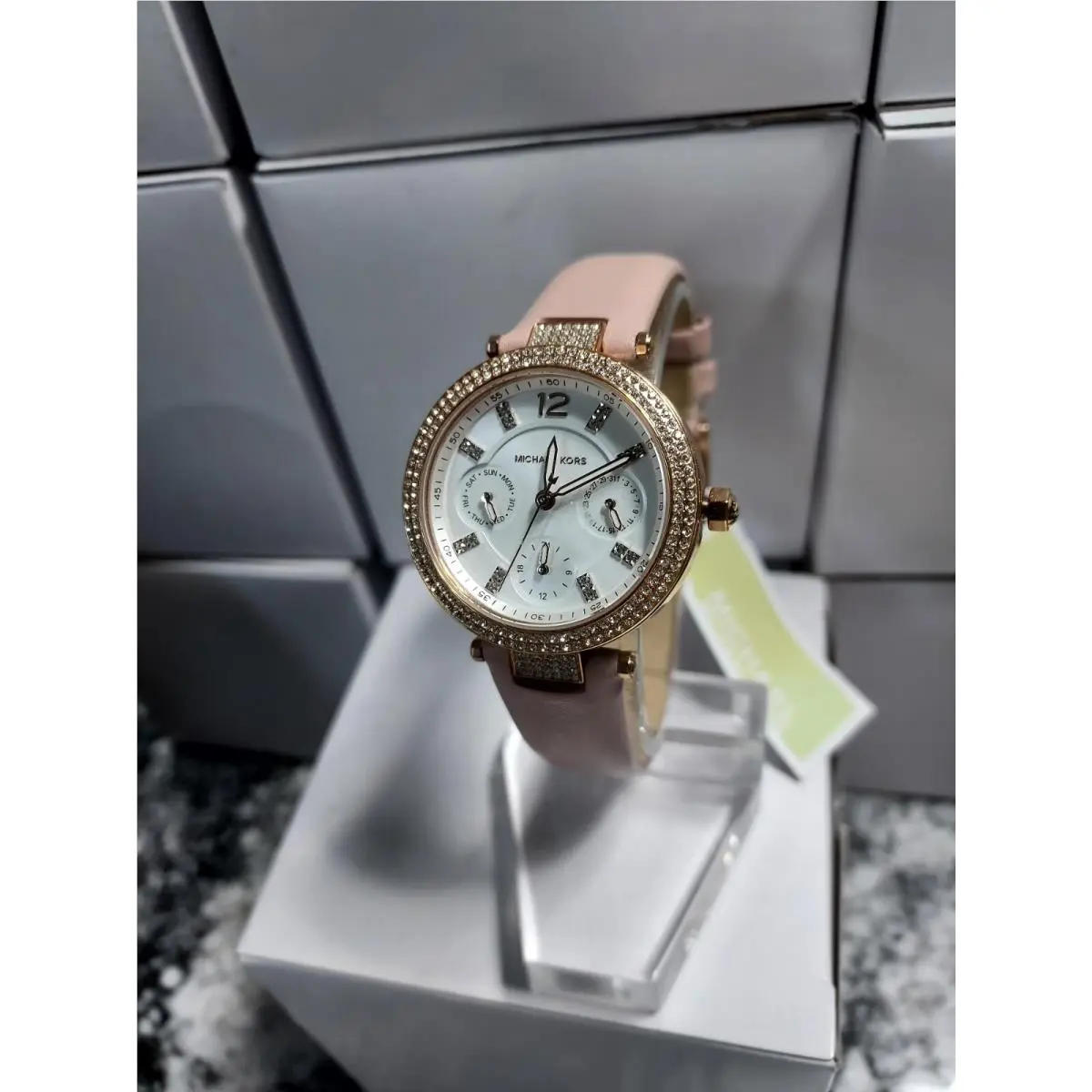 Michael Kors Parker Quartz White Mother of Pearl Dial Ladies Watch MK2914 - Dial: White Mother of Pearl, Band: Pink, Bezel: Rose Gold