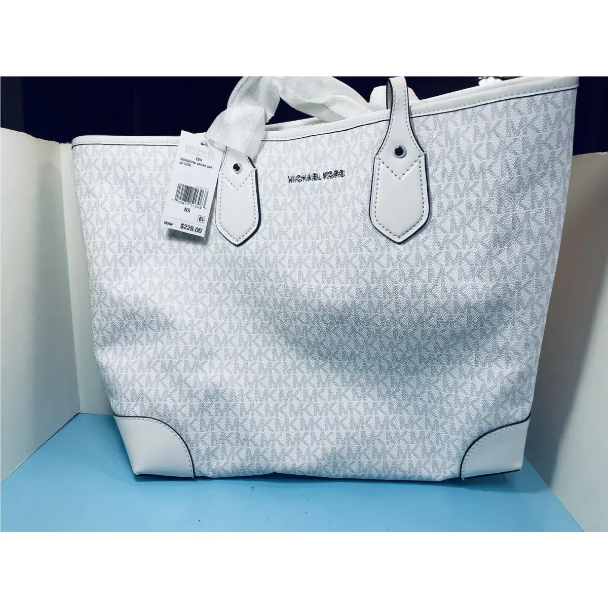 - Eva Large Double Handle Tote Purse Bag Pouch -bright White -new by Michael Kors