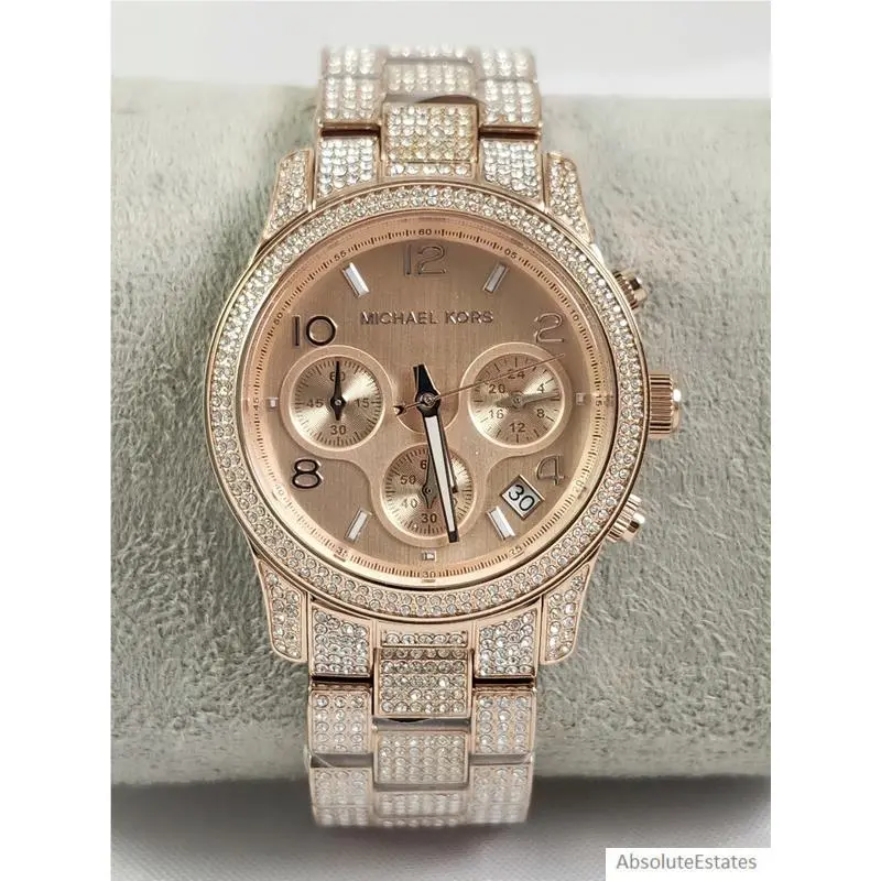 Michael Kors Runway Rose Gold Pave Glitz Chronograph Watch MK7481