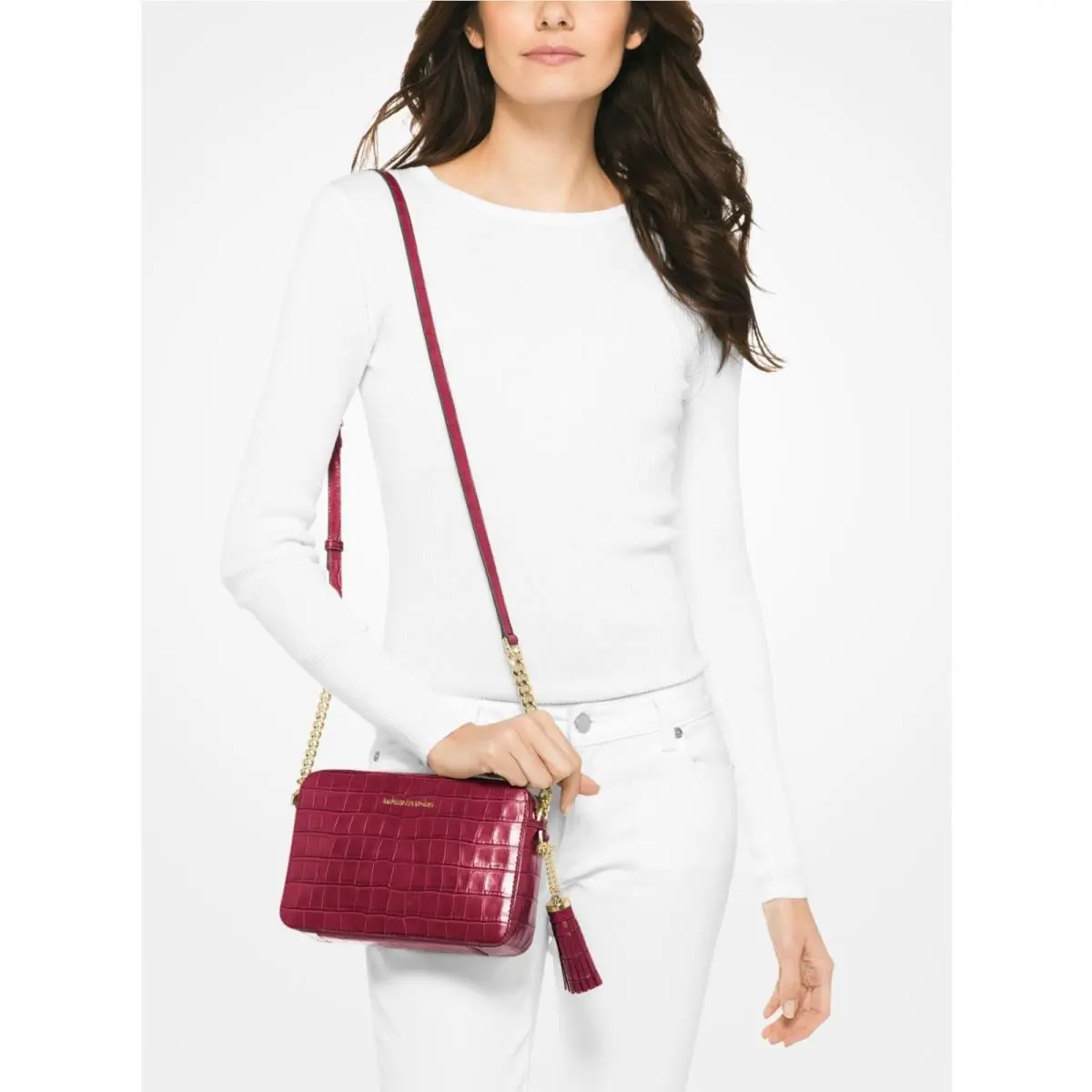 Michael Kors Ginny Medium Embossed Leather Camera Bag Crossbody Dulberry