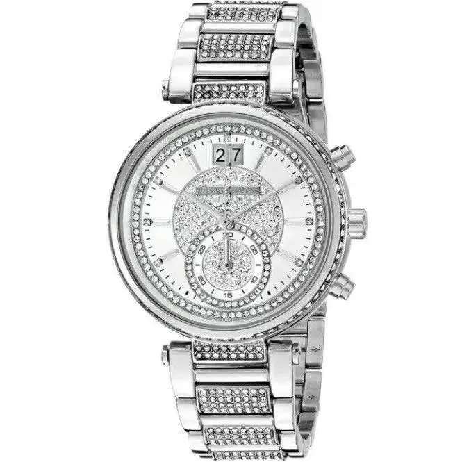 Michael Kors Sawyer Chronograph Glitz Silver Diamond Women`s Watch MK6281