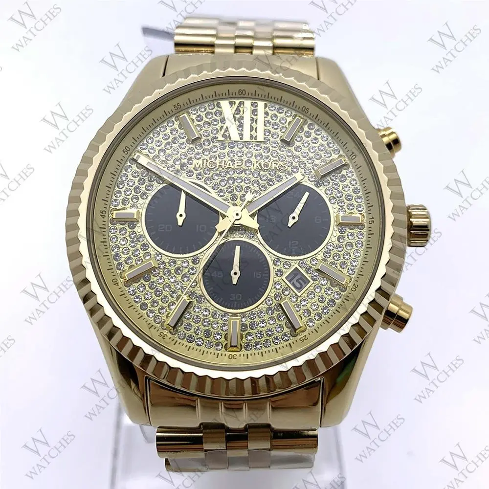 Michael Kors MK8494 Lexington Yellow Gold Chronograph Men`s Watch 44mm Case
