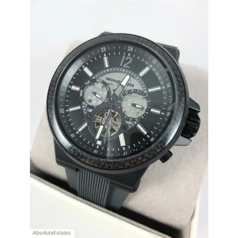 Michael Kors Dylan Men`s Automatic Black Watch Dark Grey Silicone MK9026