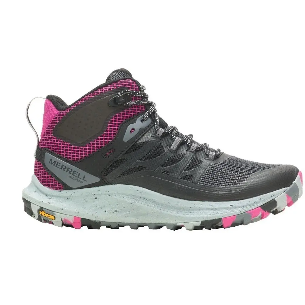 Merrell Women`s Antora 3 Mid WP Style J067582 Color Black/fuchsia Size 7.5M - Black