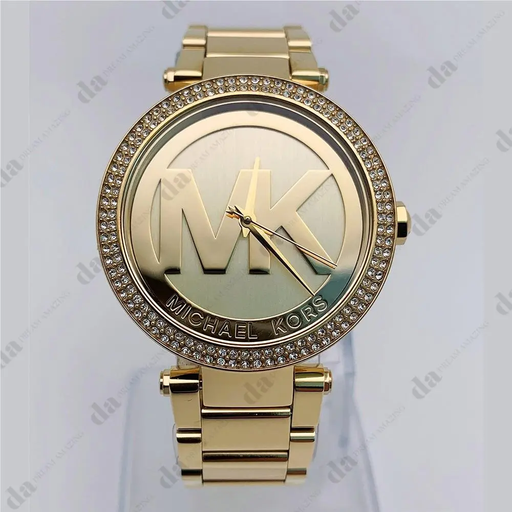 Michael Kors MK5784 Parker Gold Logo Crystal Pave Women`s Watch