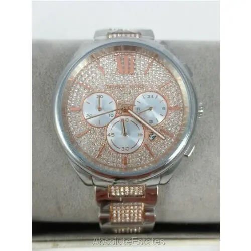 Janelle Rose Gold Silver Glitz Pave Two Tone Watch MK7098 by Michael Kors