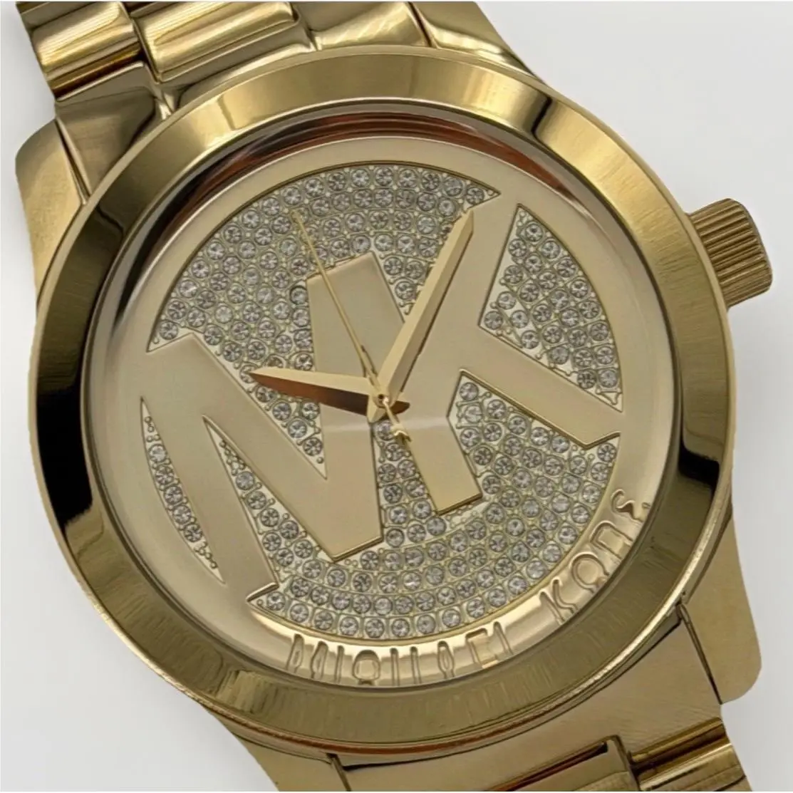 Michel Kors Runway MK5706 45mm Gold Dial Crystal Pave Fashion Unisex Wristwatch