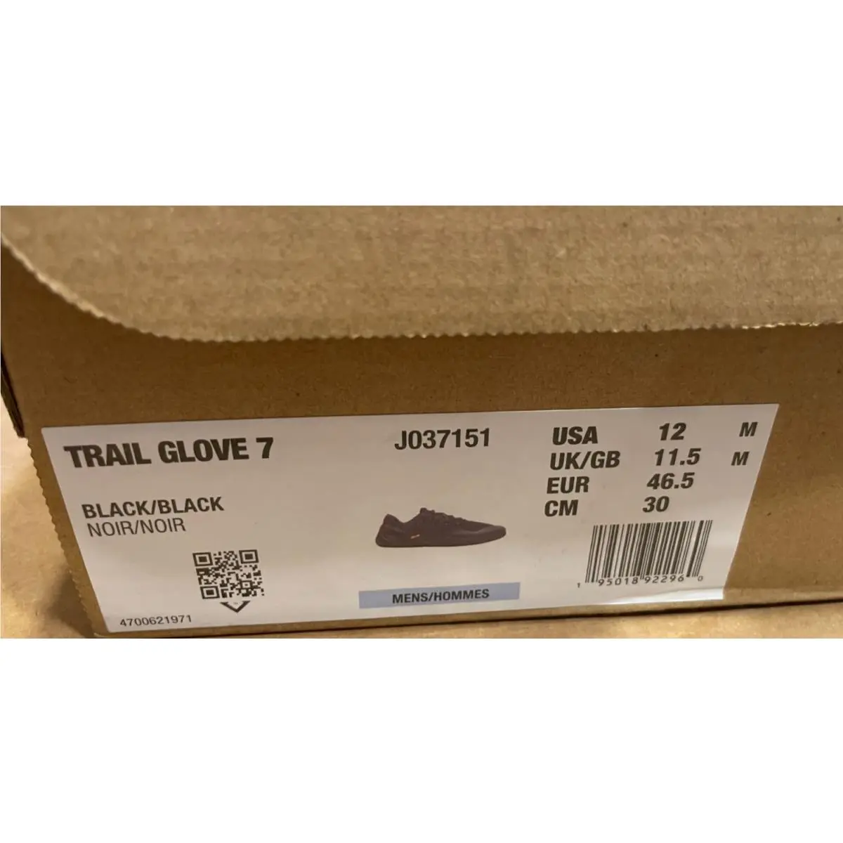 Merrell Trail Glove 7 J037151 Black Barefoot Running Trainers Shoes Men`s Sz. 12