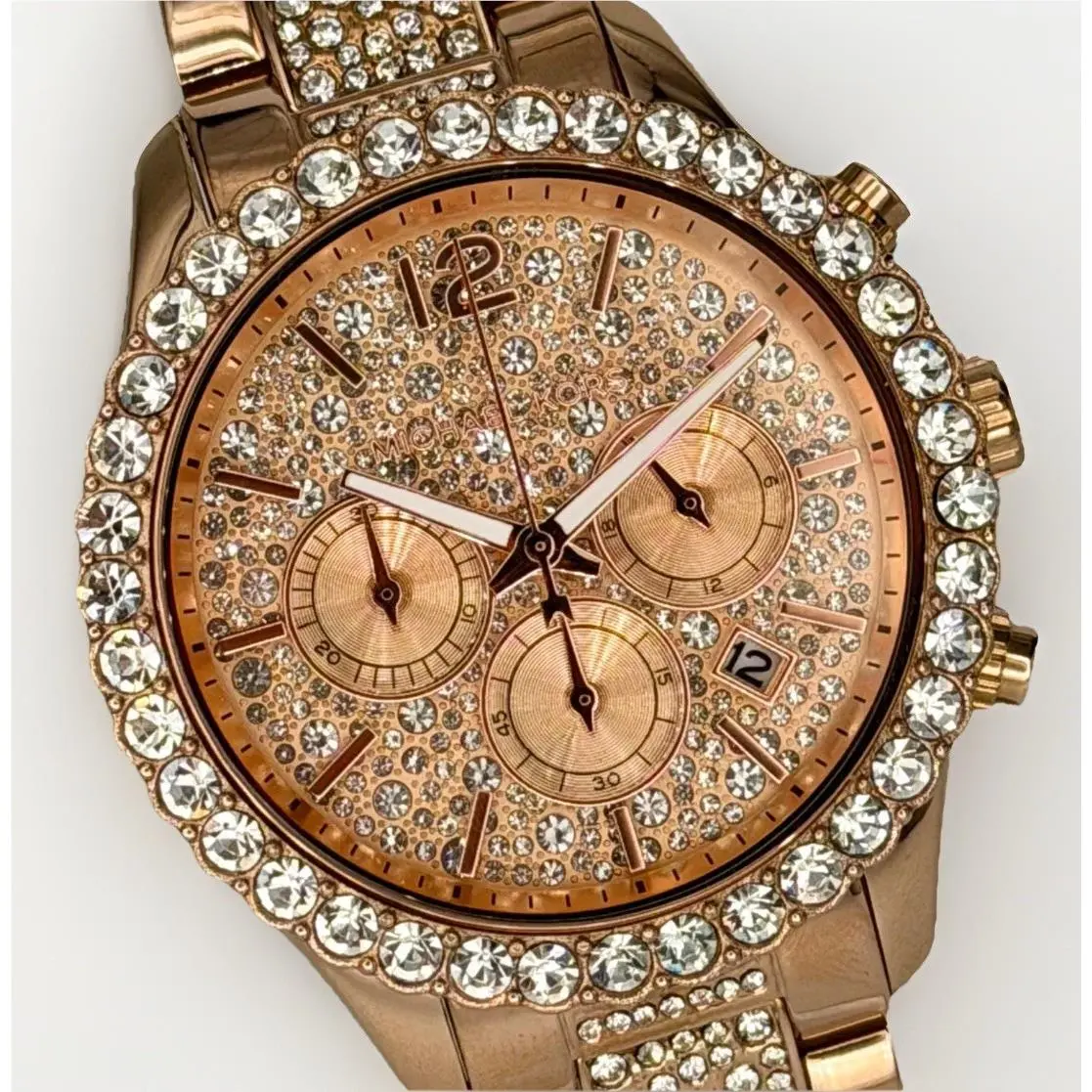 Michael Kors Layton MK7285 Chronograph Rose Gold Glitz Crystal 42mm Wristwatch