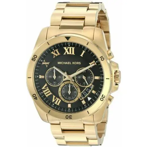 Michael Kors MK8481 Brecken Black Dial Stainless Steel Gold Tone Men`s Watch