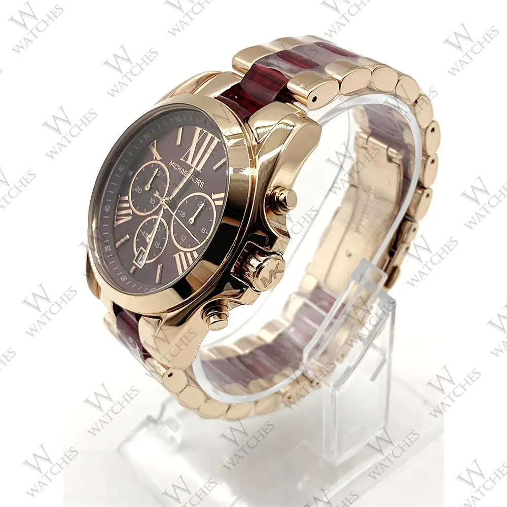 Michael Kors MK6270 Bradshaw Chronograph Two Tone Bracelet Fashion Women`s Watch - Dial: Dark Red, Band: Multicolor, Bezel: Rose Gold