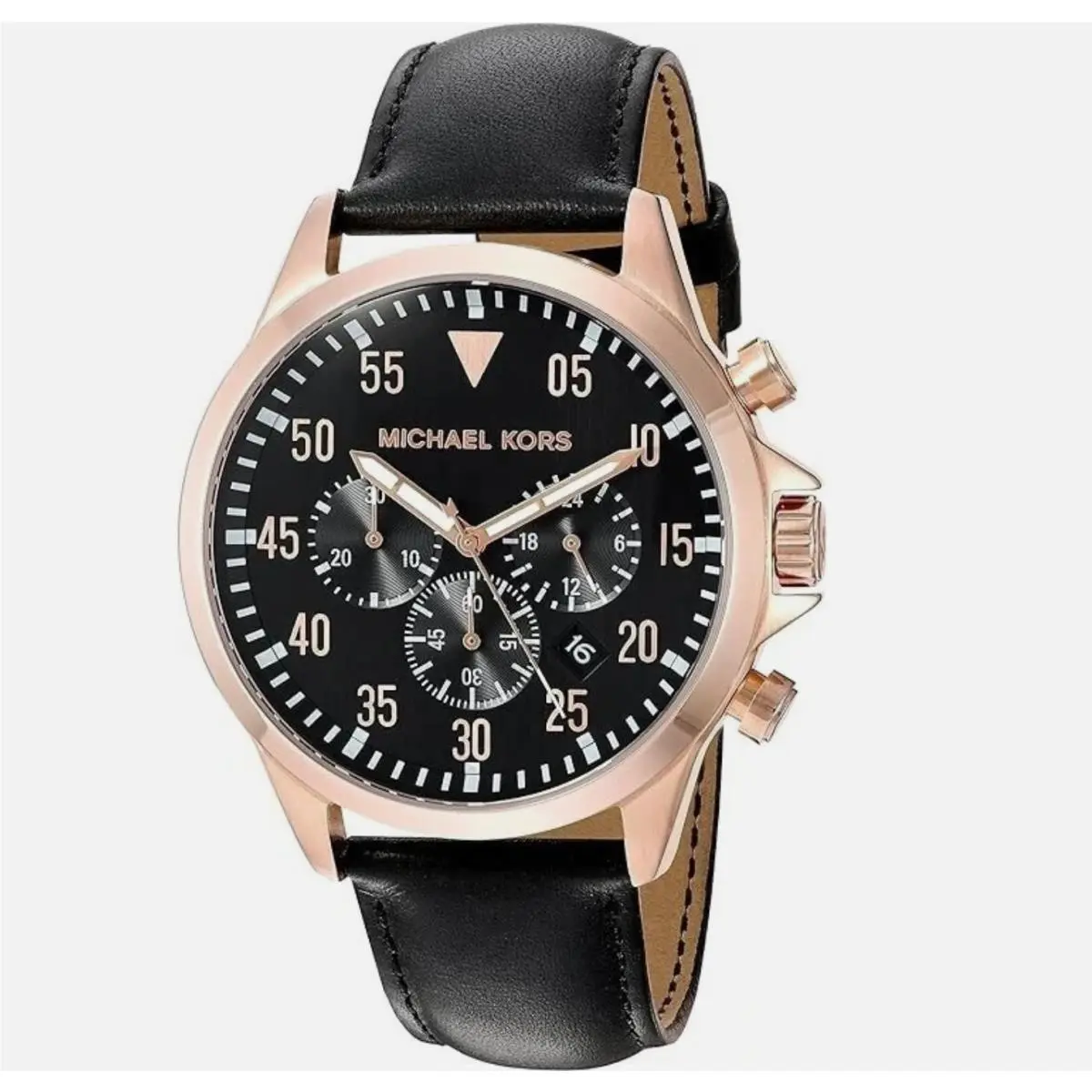 MK8535 Gage Quartz Black Leather Band Analog Black Bronze Watch by Michael Kors