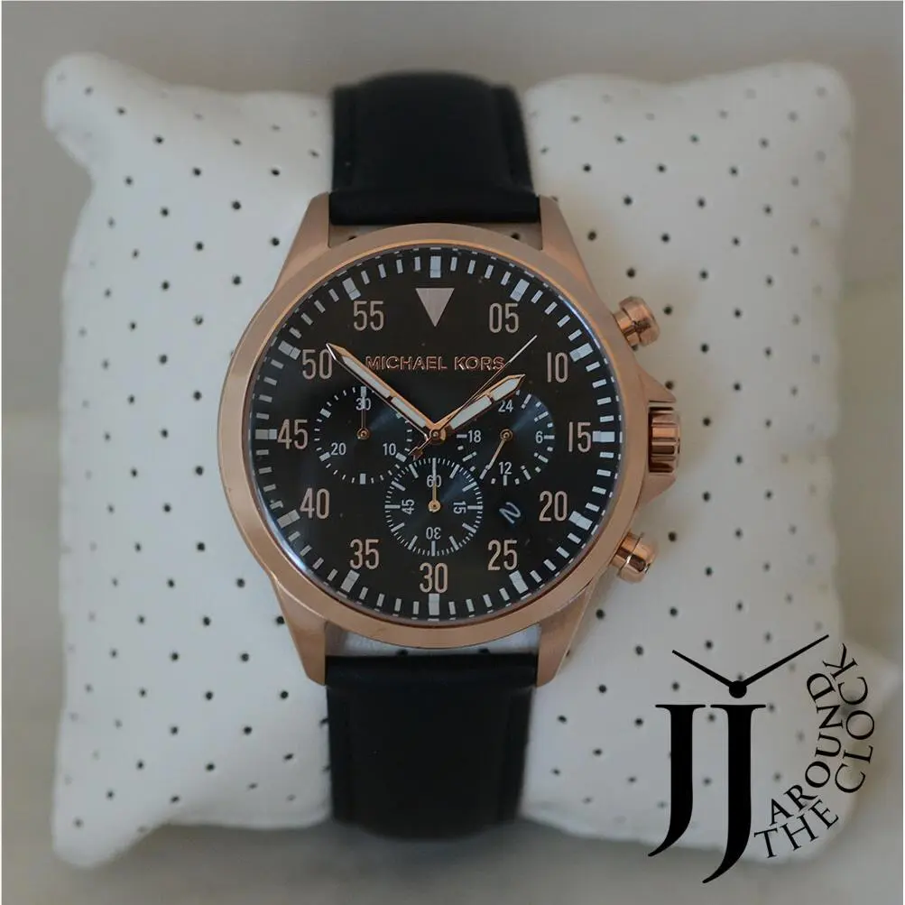Michael Kors Gage Black Leather Chronograph Men`s Watch MK8535
