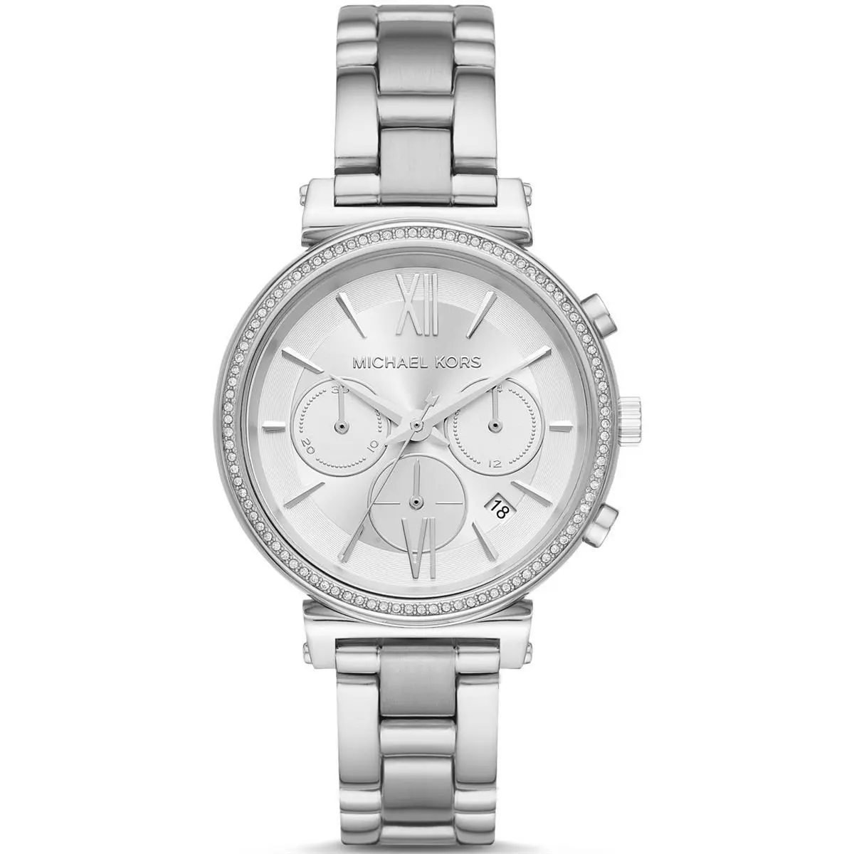 Michael Kors Sofie MK6575 Women`s Silver-tone Chronograph 39mm Watch - Dial: Silver, Band: Silver, Bezel: Silver