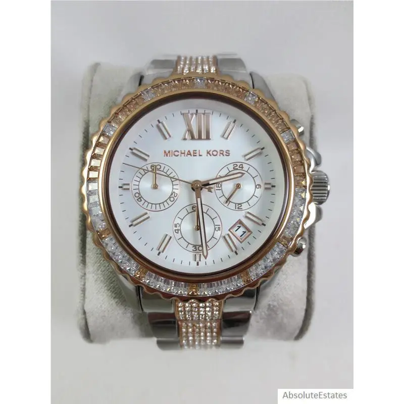 Michael Kors Everest Two Tone Rose Gold Silver Chronograph Watch MK6975