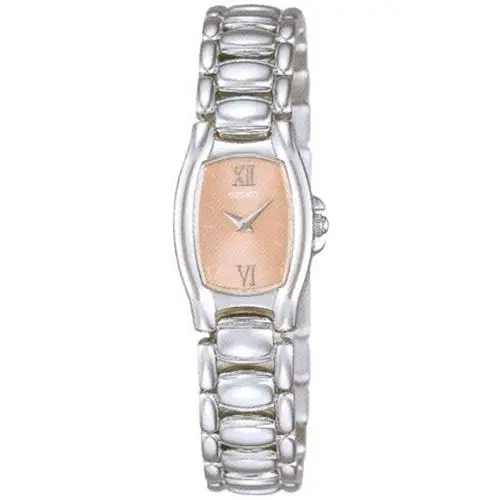 Seiko Women`s Steel Small Silver Hardlex Crystal Pink Face Dress Watch SUJ509