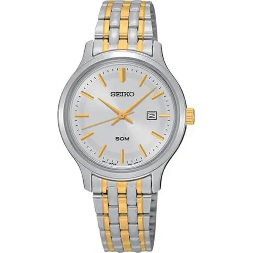 Seiko Essential Silver Dial Two-tone Stainless Steel Quartz Ladies Watch SUR793 - Dial: Silver, Band: Gold, Silver