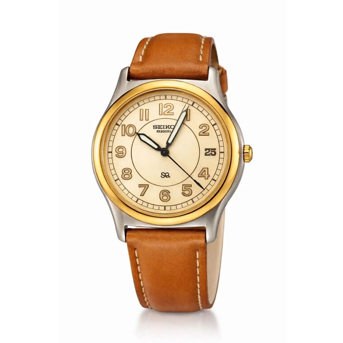 Seiko SQ 5Y22-7010 Men`s Quartz Day Date Wristwatch Vintage Aviator Watch