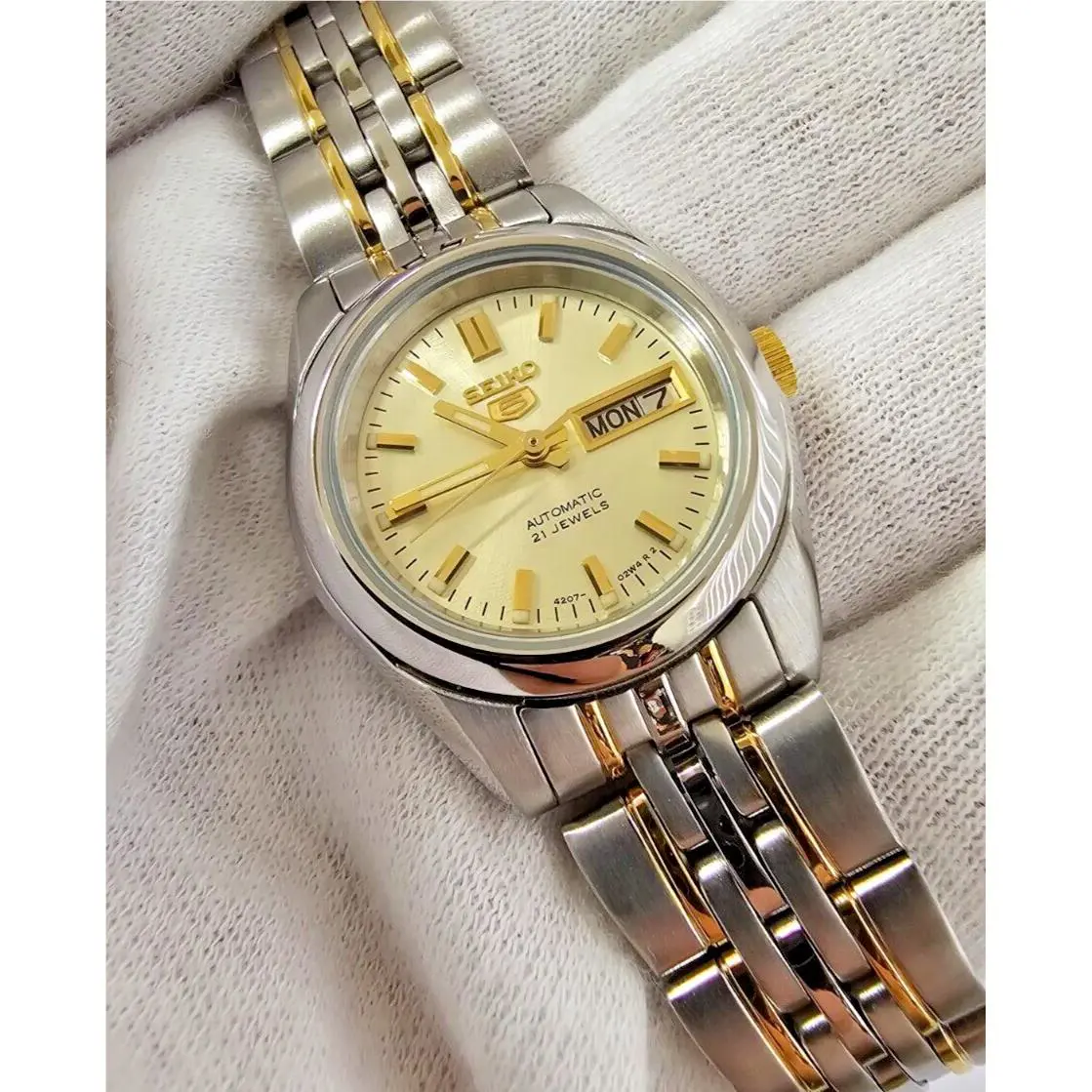 Seiko Automatic 24mm Gold Dial Steel Women`s Watch SYMA37K1