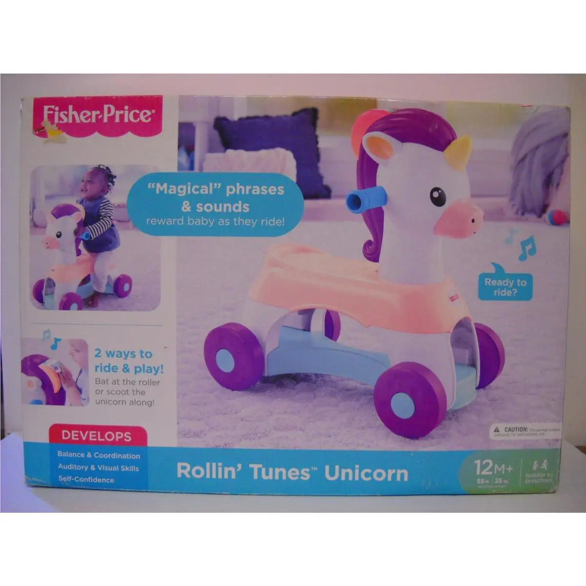 Fisher-price Rollin` Tunes Unicorn Toddler Ride-on w/ Music Phrases Sounds