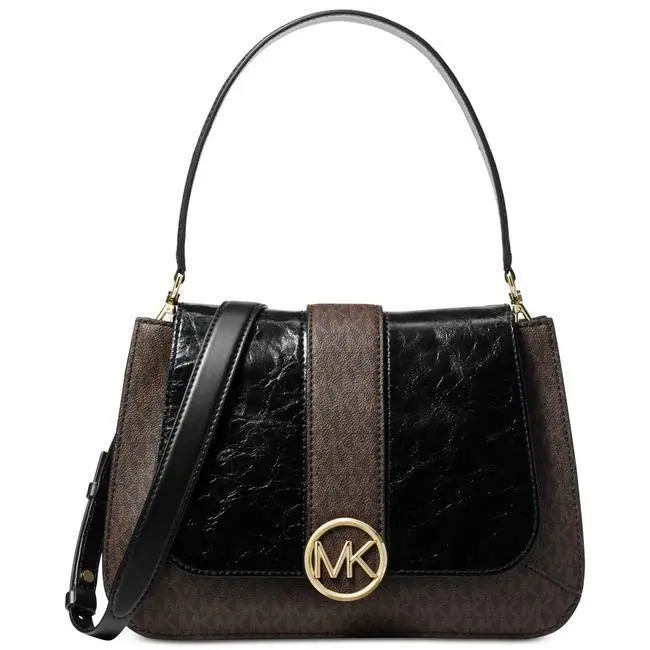 Michael Kors Lillie Signature Polished Top Handle Satchel Signature Brown/black