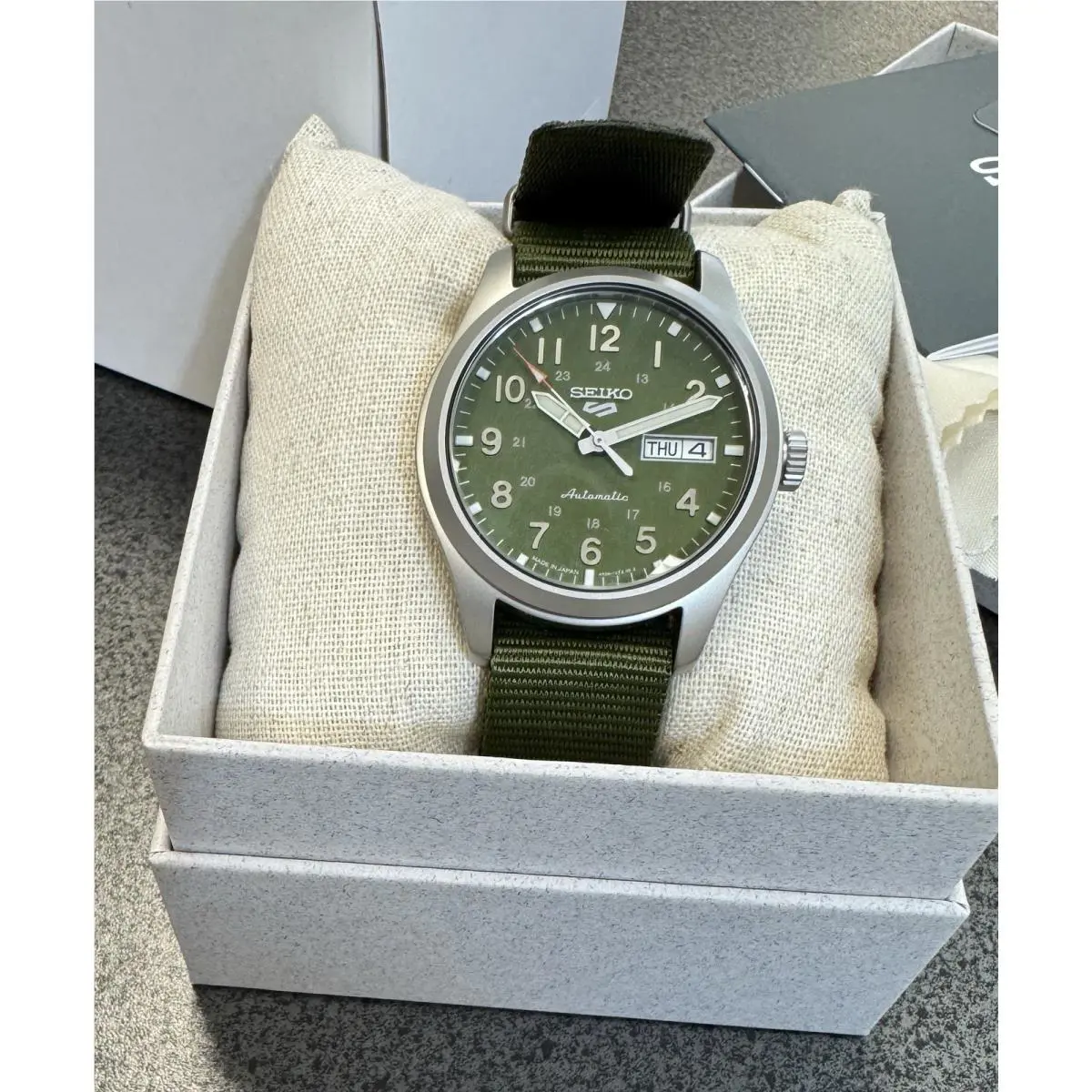 Seiko 5 Automatic Green Nylon Band Watch Green Dial SRPG33 Made In Japan