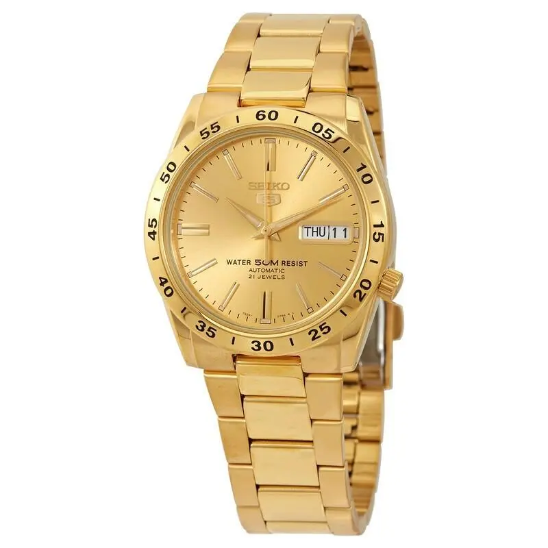 Seiko Sieko SNKE06K1 Men`s Gold Dial Stainless Steel Automatic Movement Analog Watch - Dial: Gold, Band: Gold