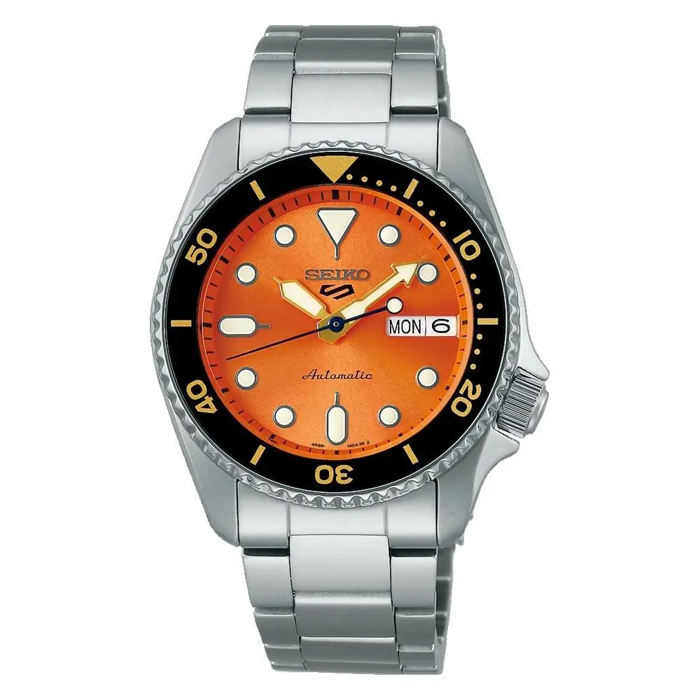 Seiko 5 Sports SRPK35 Men`s Stainless Steel 38mm Orange Dial Automatic Watch
