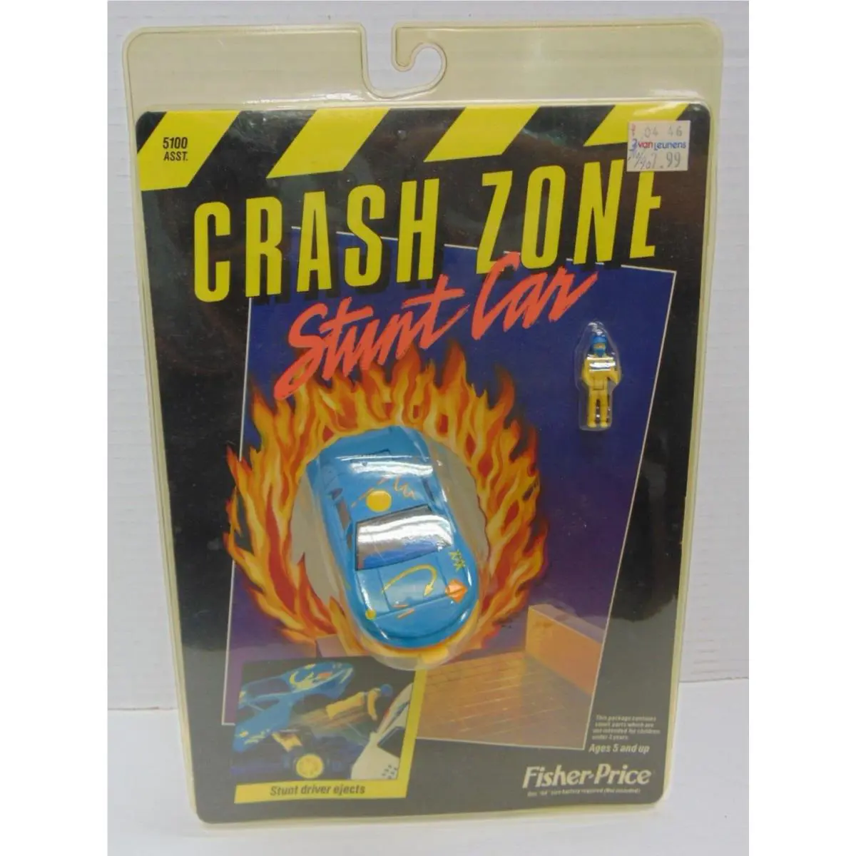 Vntg 1988 Fisher Price Crash Zone Stunt Car w Ejecting Driver No. 5100 Blue Toy