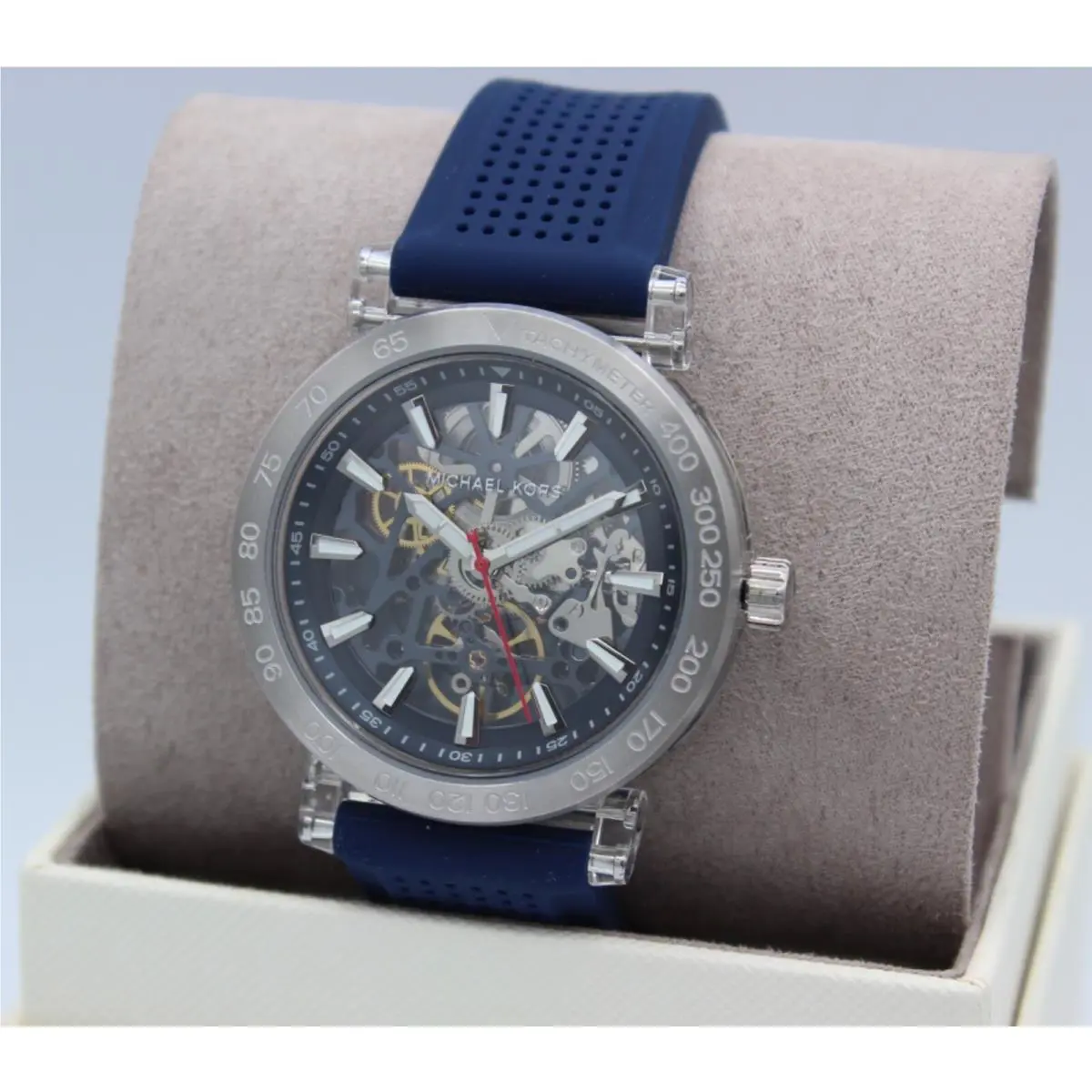 Michael Kors Greer Skeleton Automatic Blue Silver Men MK9040 Watch
