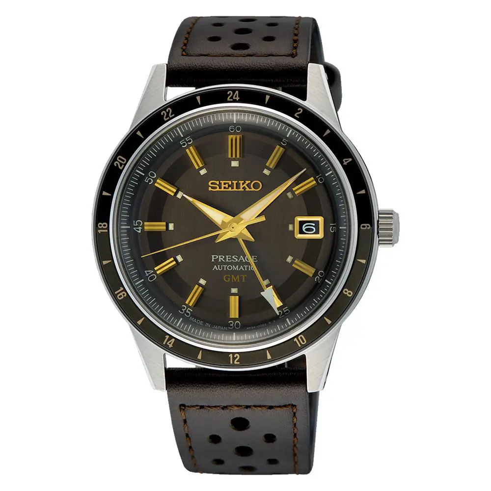 Seiko Men`s Presage Style 60’s Gmt Collection Gilt Dial Automatic Watch SSK013