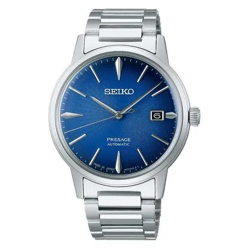 Seiko Men`s Presage Automatic Blue Dial Watch - SRPJ13J1 - Dial: Blue, Band: Silver, Bezel: Silver