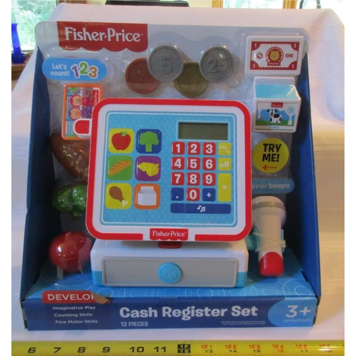 Fisher Price Just Play Cash Register Coin Set Toy Fruit Milk Scanner 2018 Toy