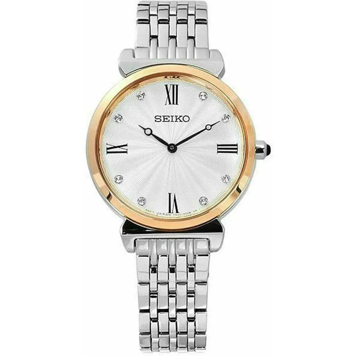 Seiko SFQ798 Rose Gold Silver Tone Stainless Swarovski Crystal Watch