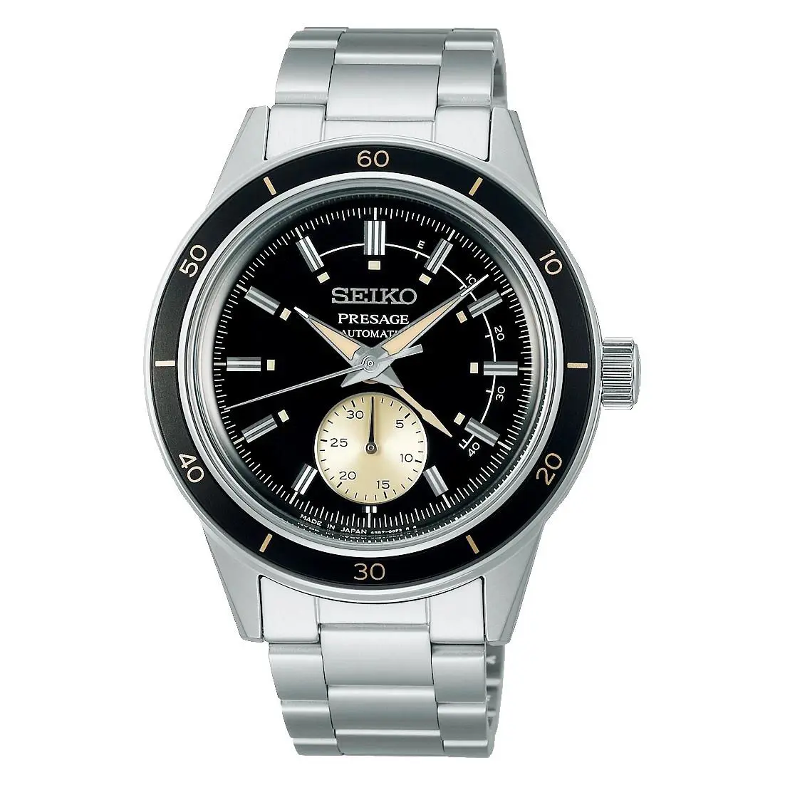 Seiko Presage Style `60s Collection SSA449 Automatic 41mm Watch - Dial: Black, Band: Silver, Bezel: Black
