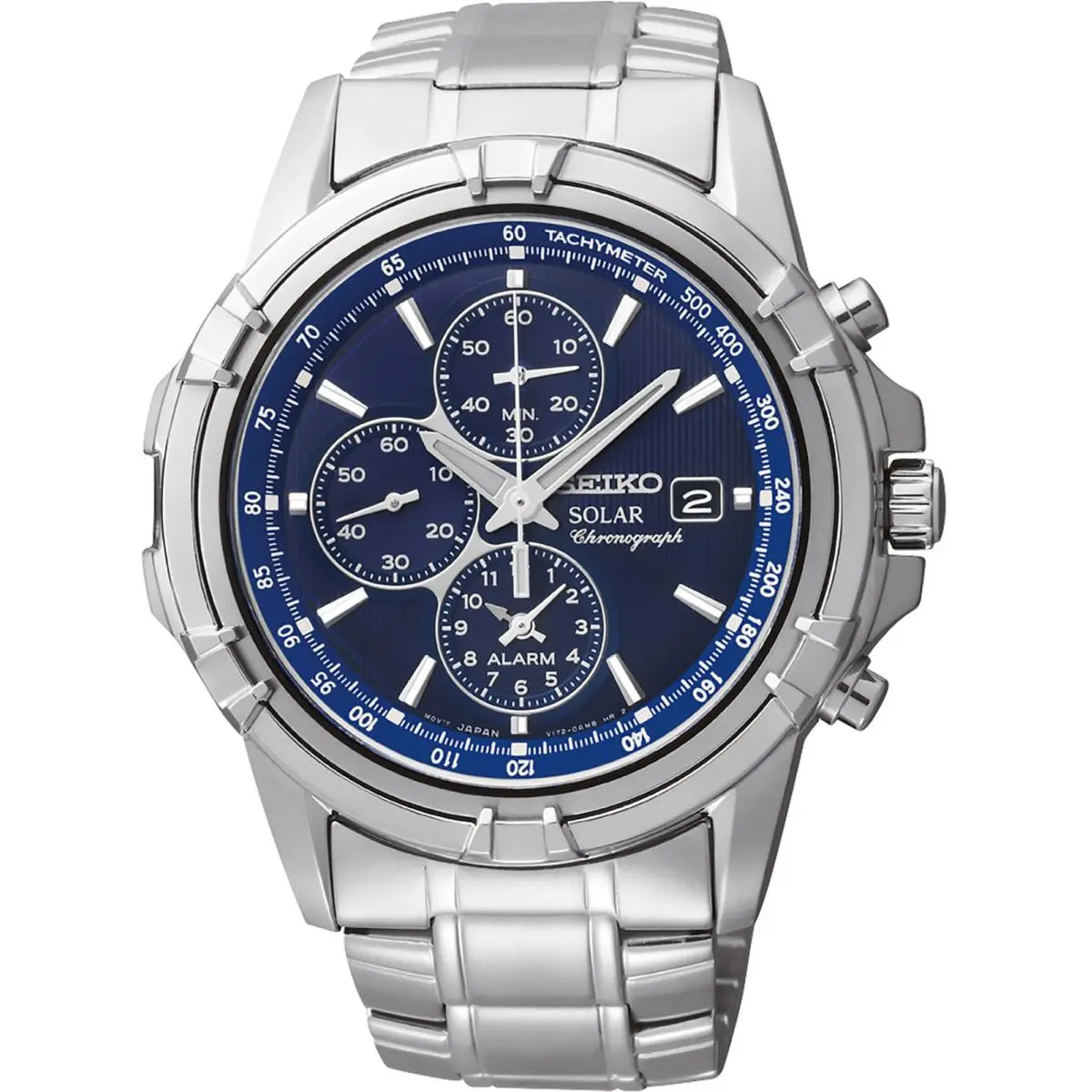 Essentials Solar Alarm Chronograph SS Blue Dial Men`s Watch SSC141 by Seiko
