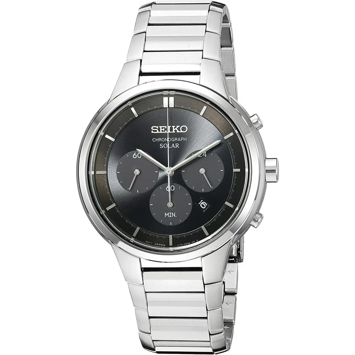 Black Dial Silver Tone Solar Chronograph Men`s Watch- SSC439 by Seiko