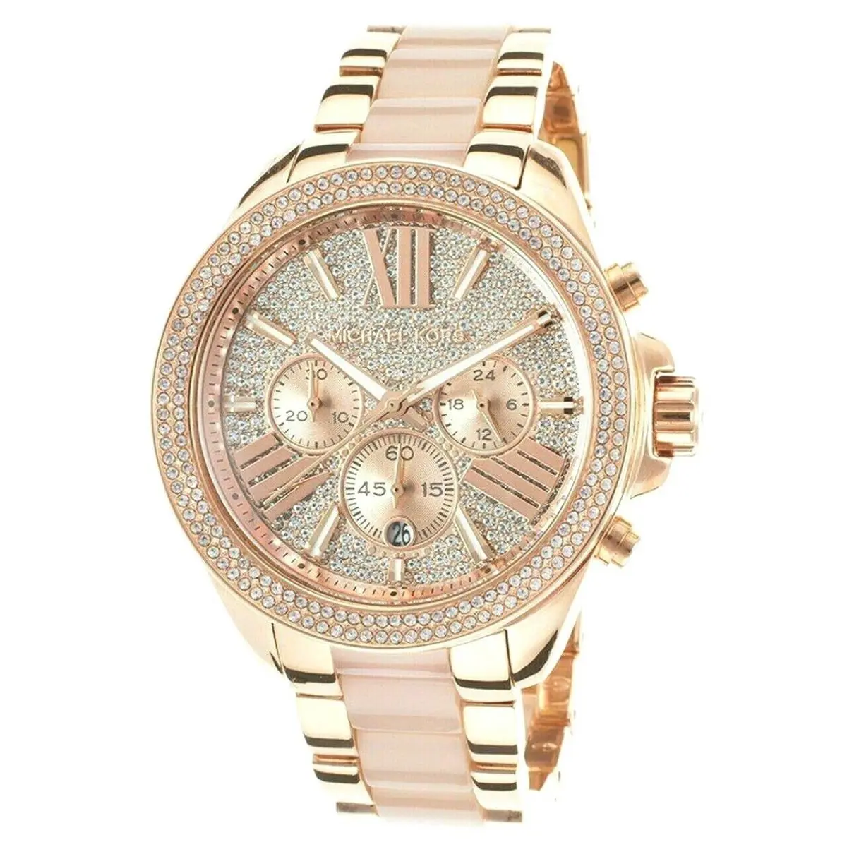 Michael Kors Wren Rose Gold+beige Horn 2 Tone Crystals Bracelet Watch MK6096 - Dial: Rose Gold, Band: ROSE GOLD, Bezel: Rose Gold