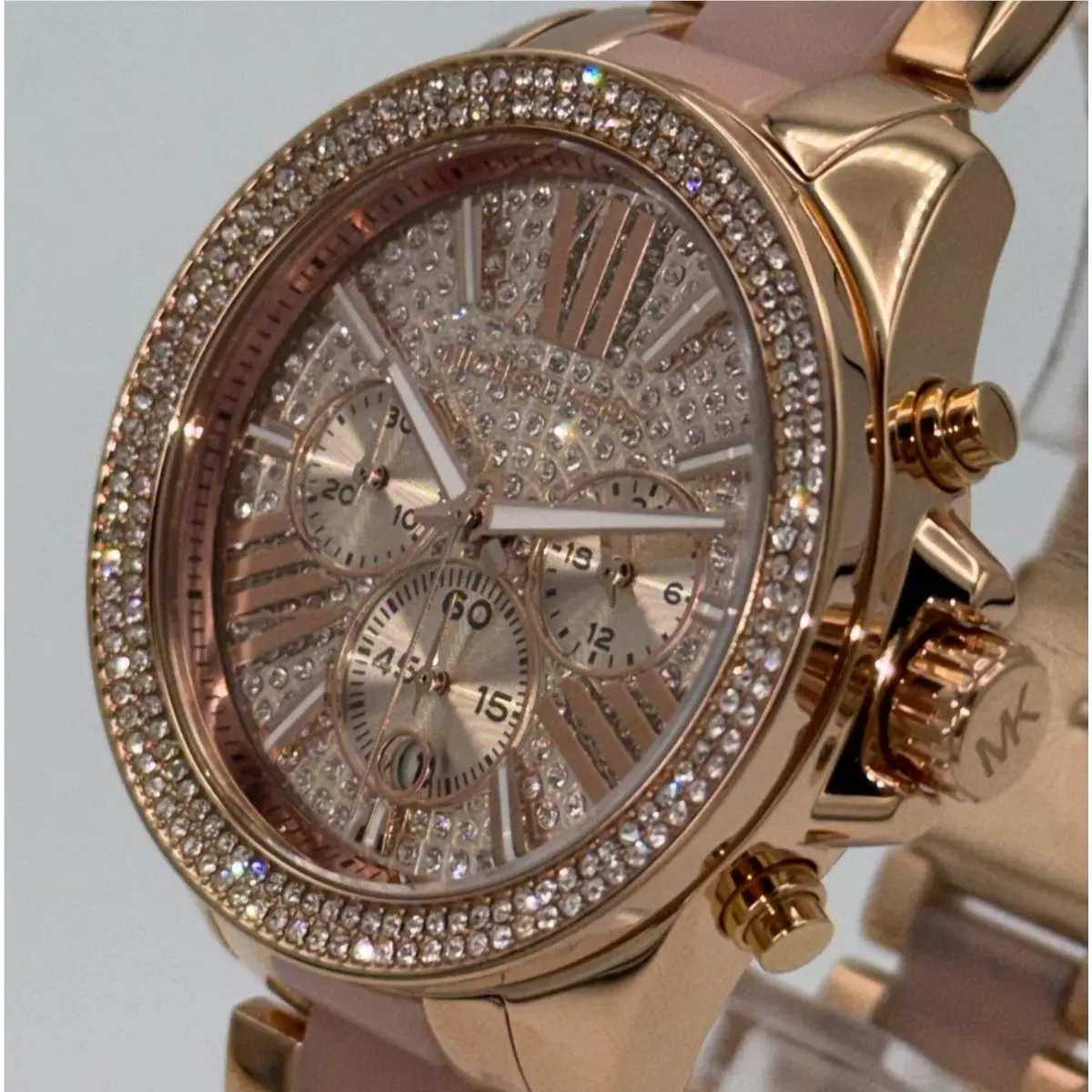 Michael Kors MK6096 Wren Rose Gold Crystal Pave Dial Chronograph Women`s Watch