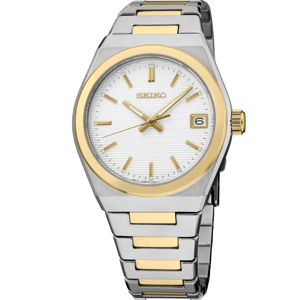 Seiko Essentials Quartz Two Tone White Dial Womens Watch SUR578 - Dial: White, Band: Gold, Silver, Bezel: Gold