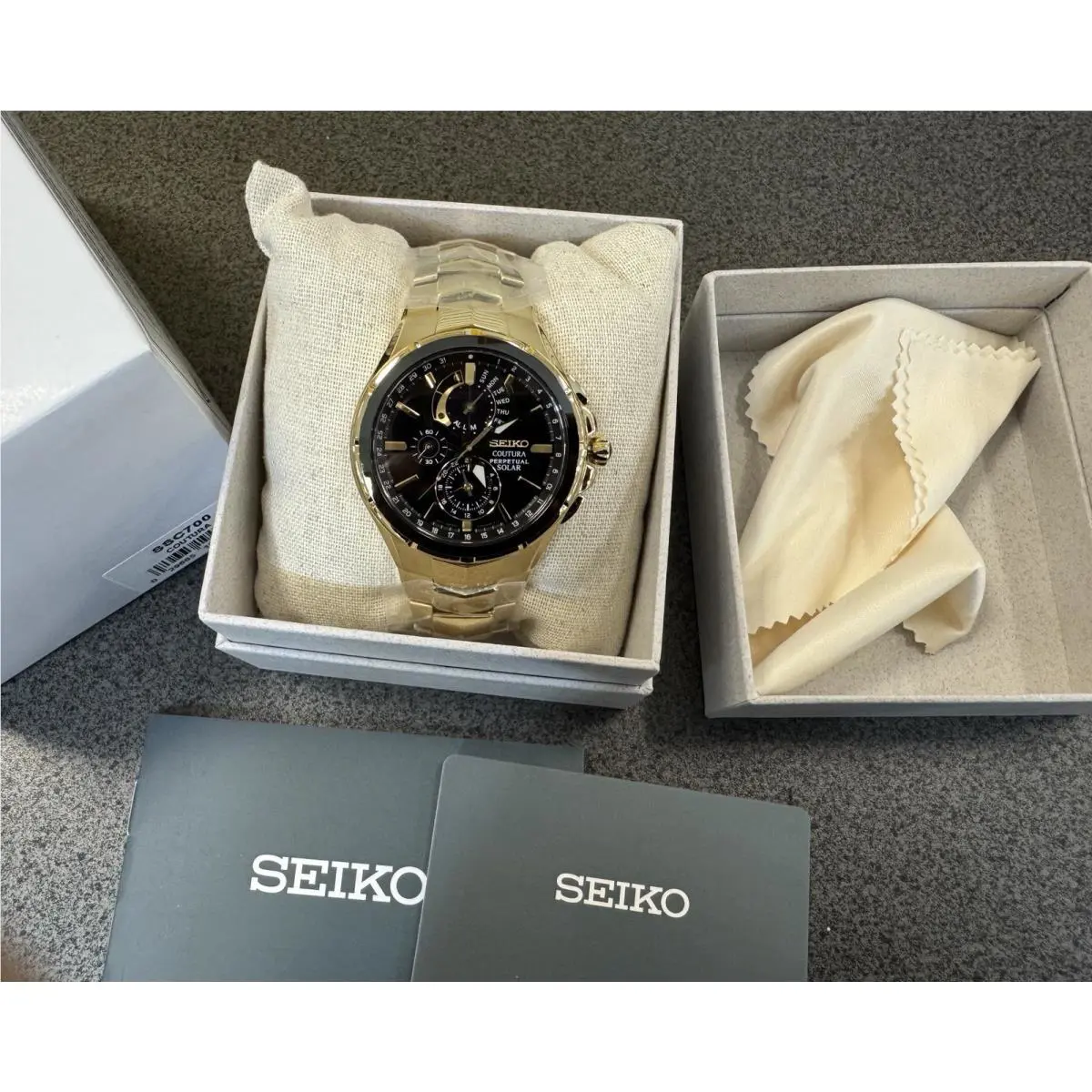 Seiko Coutura SSC700 Perpetual Solar Alarm Chronograph Gold Tone Men`s Watch