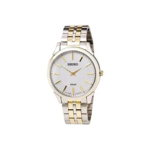 Seiko Men`s Solar Classic Gold Silver Stainless Steel White Dial Watch SUP864 - Dial: White, Band: Gold, White