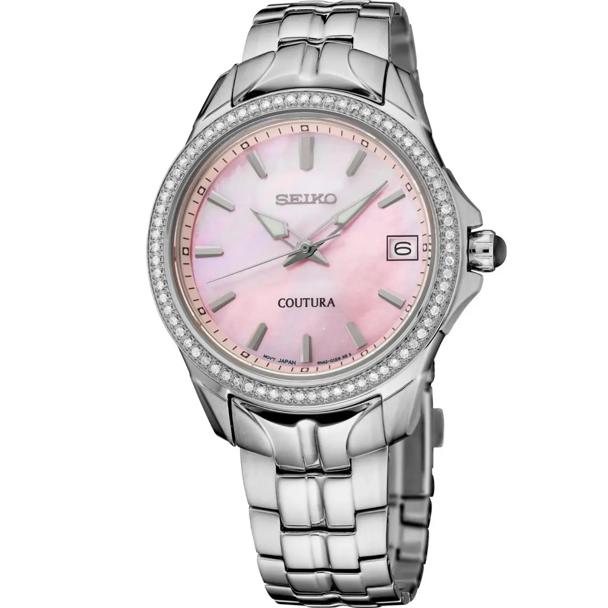 Coutura Diamonds Quartz Pink Mop Dial Stainless Steel Women`s Watch SUR589 by Seiko