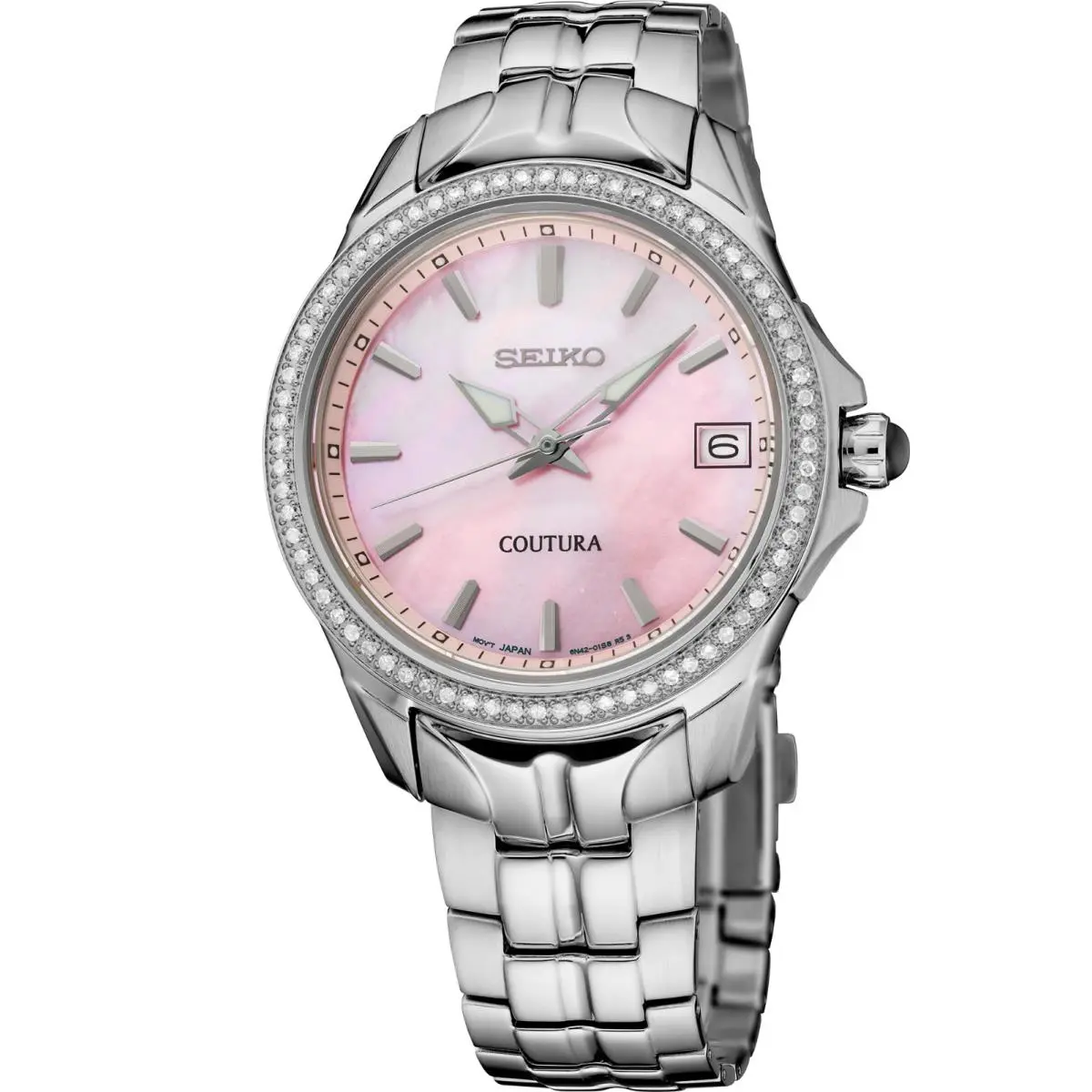 Coutura Diamonds Quartz Pink Mop Dial Stainless Steel Women`s Watch SUR589 by Seiko